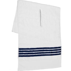 The Tour Towel | Large Golf Caddy Towel Terry Cloth, Absorbent 19" x 44", Center Cut, Perfect Hang Golf Cart Accessory and Golf Bag, Multiple Colors (White W/Blue Stripes)