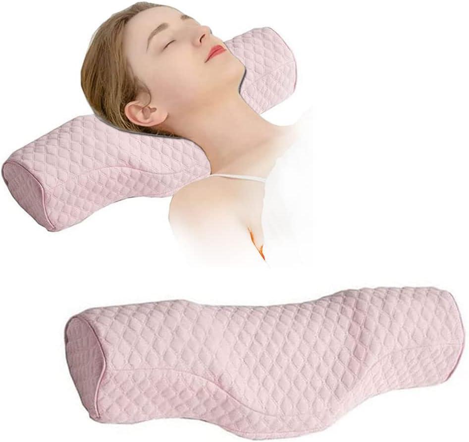 Cervical Neck Pillow for Pain Relief Sleeping, Neck roll Pillow Memory Foam for Stiff Neck Pain Relief Travel Bolster Pillow for Bed for Side Sleepers Back Sleeper (Pink)