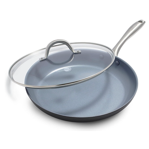 GreenPan Lima Hard Anodized 12" Frying Pan Skillet with Lid, Ceramic Nonstick, PFAS-Free Nontoxic Pots and Pans, Oven & Broiler Safe, Stainless Steel Handle, Cookware for Eggs & Omelet, Gray