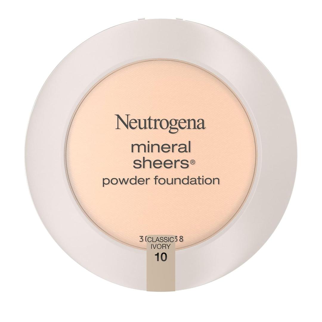 Neutrogena Mineral Sheers Compact Powder Foundation, Lightweight & Oil-Free Mineral Foundation, Fragrance-Free, Classic Ivory 10,.34 oz (Pack of 2)