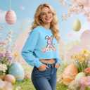 Womens Easter Shirts Cute Floral Bunny T-Shirt Leopard Print Tee Easter Gift Casual Top Shirts (Blue, M)