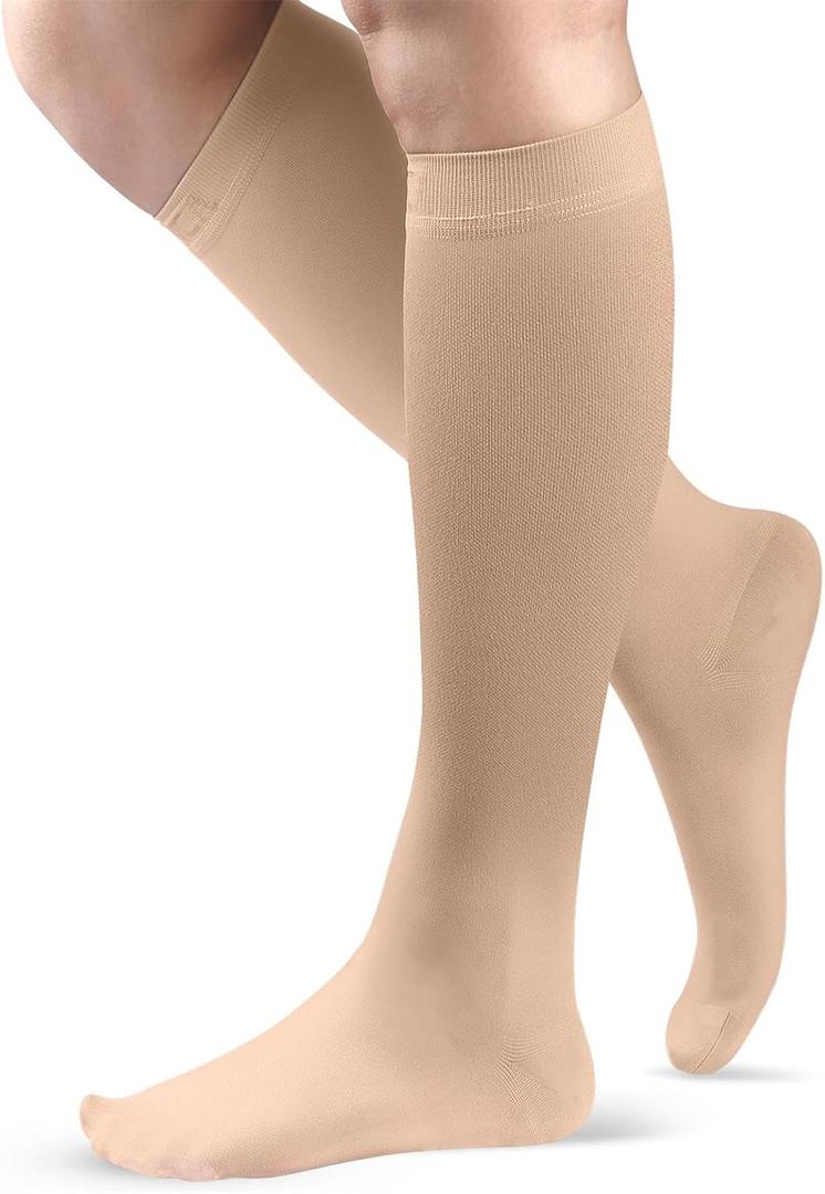 NEENCA 20-30 mmHg Compression Socks for Women, Medical Compression Socks for Circulation, Edema, Swelling, Varicose veins, DVT Prevention (Large, Skin)