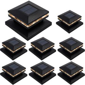 MAGGIFT 15 Lumen Post Lights for Outdoor, Fence Deck or Patio, Solar Powered Caps, Warm White High Brightness SMD LED Lighting, Lamp Fits 4x4, 5x5 or 6x6 Wooden Posts, 8 Pack