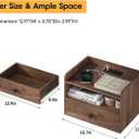 Floating Nightstand Set of 2 Modern Night Stands with Drawer and Open Shelf Cubby Small Bedside End Table with Charging Station Wall Mounted Nightstands Set 2 for Bedroom Brown Walnut, 15.8 inches x 11.5 inches x 11.5 inches