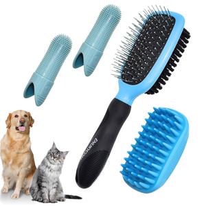 2 x Double-Sided Pet Dog Cat Brush for Detangling Deshedding & Removing Small Mats plus Rubber Dog Bath Brush for Grooming, Shedding, Massage & Skin Care Brush - Best Pet Detangler Brushes