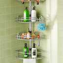 HAMITOR Corner Shower Caddy Tension Pole: 4-Tier Rust-Resistant Adjustable Bathroom Organizer Shelves - 47-121 Inch No-Drill Quick Installation - Space-Saving Storage for Renters Family - Silver Gray