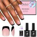 French Tip Press On Nails - 240Pcs Short Square Nail Tips with Nail Glue, Nail Lamp, Pre-Base Coat & French Tips No Need to File All in One Soft Gel Fake Nails Kit for Nail Extensions