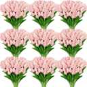 Janinka 100pcs Artificial Tulip Flowers Fake PU Tulips Faux Latex Bouquet Flower Centerpieces Arrangement Floral for Mother Day Wedding Spring Decorations (Light Pink)