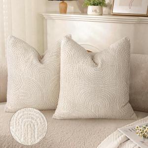 AELS Boho Decorative Textured Throw Pillow Covers 18x18, Modern Mid Century Rainbow Tufted Pillow Case, Farmhouse Rustic Geometric Woven Cushion Case for Bed Couch Sofa, Creamy White (Beige)