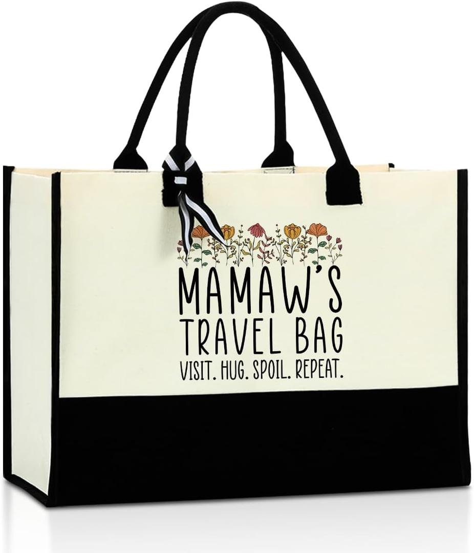 Memaw Gifts Travel Tote Bag, Mothers Day Grandma Birthday Gifts,for Women Wildflowers Beach Bag Bags