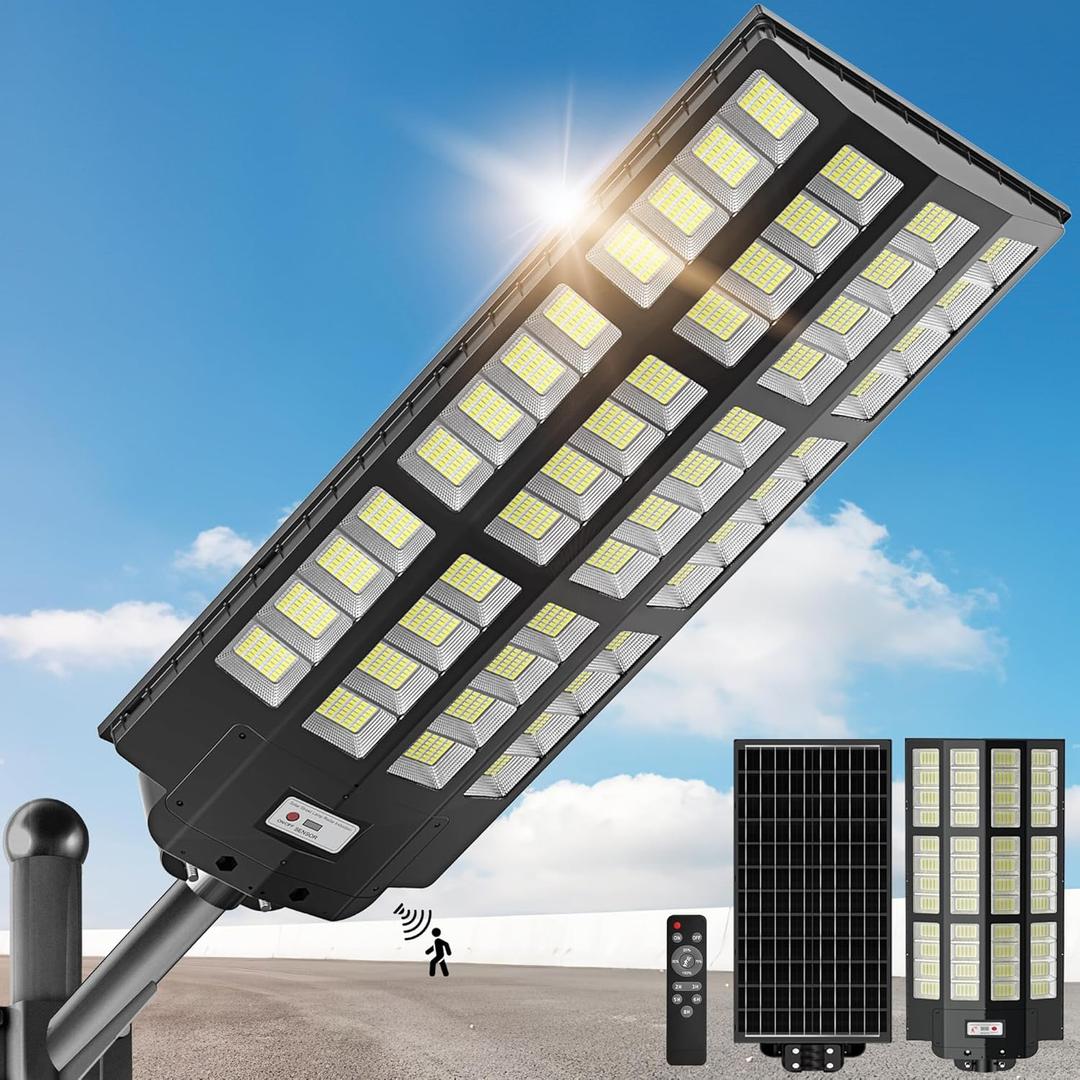 OKPRO 10000W Solar Street Light, 7000K Solar Lights Outdoor Waterproof Motion Sensor, Solar Security Light IP66 Waterproof, Solar Street Lights Outdoor Dusk to Dawn for Parking Lot, Yard, Farm