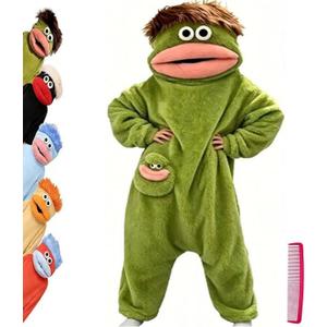 Big Mouth Monster Onesie for Adults, Funny Green Plush Fleece Pajamas — Halloween Cosplay Costume, Cozy Loungewear (Green, Extra Large)