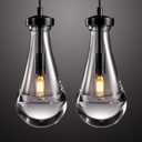 Raindrop Pendant Light Set of Two, Black Pendant Lights Kitchen Island, Pendant Lighting Tear Drops Pendant Light Fixtures, Pendant Lights for Kitchen Island Bedroom Bathroom, Included Bulb