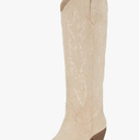 iiimmu Cowgirl Boots Women Knee High Boots Pointed Toe and Block Heel Cowboy Suede and Faux Leather Boots with Embroidered, Size 6.5