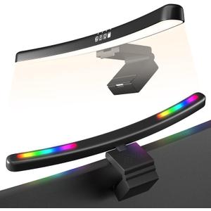 Curved Monitor Light Bar with RGB Backlight, Computer Screen Lamp for Eye Care, Dual Light Source with Touch Control Timed Gaming Accessory
