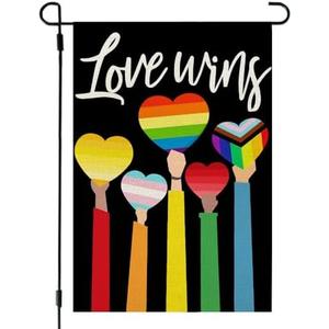 Pack of 3, CROWNED BEAUTY Pride LGBTQ+ Garden Flag Rainbow Love Wins 12X18 Inch Double Sided for Outside Small Burlap Burlap Flag Yard Decoration CF1764-12