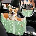 Cullaby Dog Center Console Car Seat for Small Dogs Under 15lbs,Detachable Washable Booster Pet Car Seat Travel Bed with Storage Pockets and Seat Belt(Green)