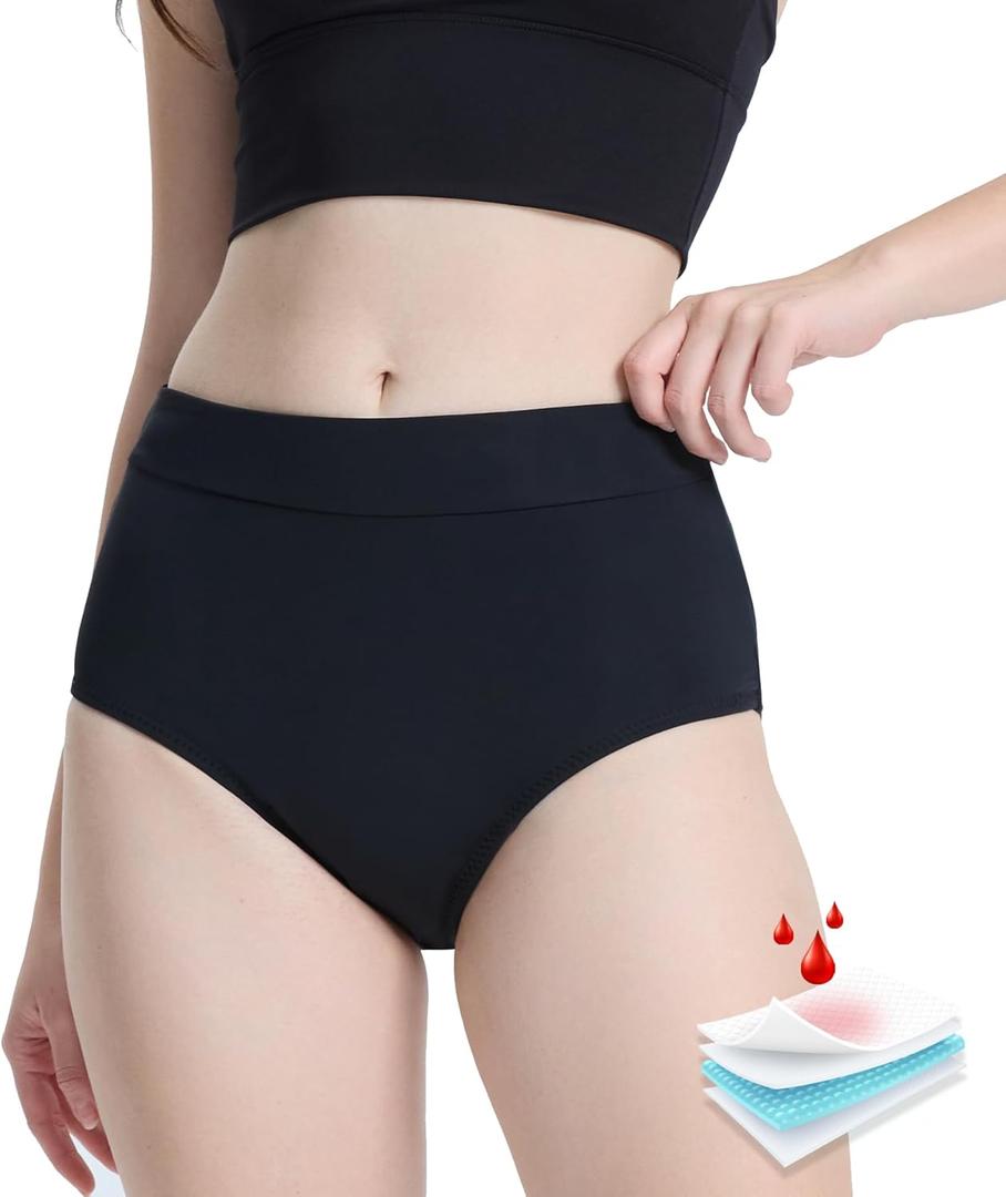 Period Swimwear Leakproof Bikini Bottoms Full Coverage Menstrual Swimsuit for Women Teens Girls (Large, Black)