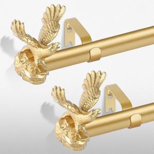 Gold Decorative Curtain Rods for Windows:18-45" Adjustable Farmhouse Curtain Rod for Bedroom Living Room,Heavy Duty Rustic Drapery Rods with Vintage Eagle Finial Easy Install,Brass Gold 2 Pack