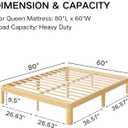 12 Inch High Bamboo Wood Queen Bed Frame, Steel Slats Support Queen Size Bed Frame, Solid Foundation, Noise Free, No Box Spring Needed, Easy Assembly