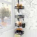 Corner Shower Caddy Tension Pole,Rustproof Shower Corner Caddy,4 tier Adjustable Bathroom Organizer Shelves for Bathtub Shampoo Storage,Tension Rod Floor Standing Bath Rack 34-101 Inch,Black
