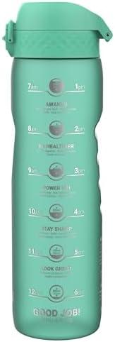 Ion8 1 Litre Water Bottle with Times to Drink, Leak Proof, Flip Lid, Carry Handle, Dishwasher Safe, BPA Free, Soft Touch Contoured Grip, Ideal for Gym, Health and Fitness, 32 oz, Teal