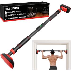 TOPOKO Pull Up Bar for Doorway, Strength Training Chin Up Bar without Screws Adjustable Width with Locking Mechanism, Non-Slip Heavy Duty Pull-up Bar for Home Gym, Max Load 440lbs