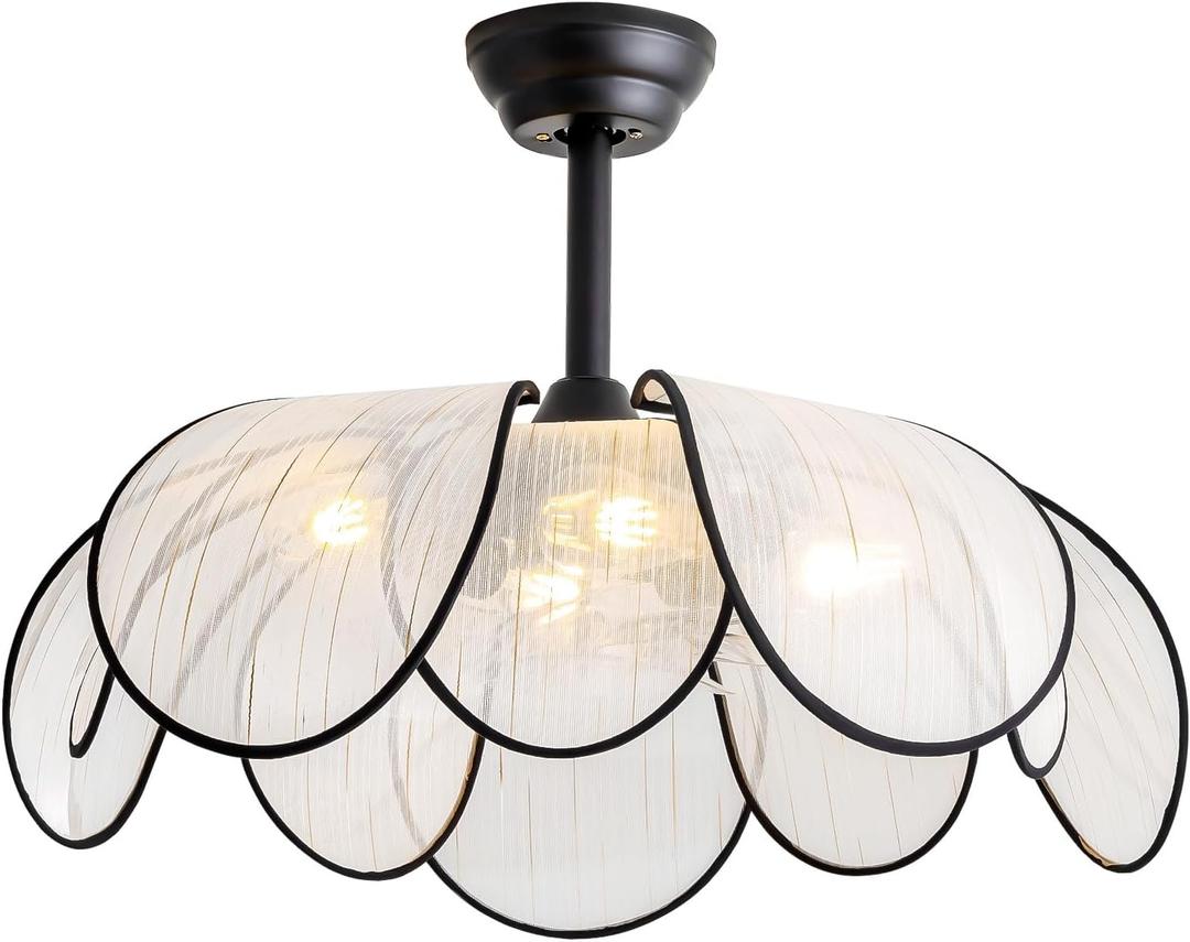 28" Flower Ceiling Fan with Lights and Remote Control, Boho Black Chandelier Fan with 6 Speeds, Modern Fandelier for Kitchen Island, Dining Room, Living Room, Nursery