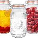 Amzcku Wide Mouth Vintage Mason Jars with Airtight Lid 64oz 2 Quart, Canister Quart Jars for Kitchen Storage - for Coffee, Sugar, Beans 3 Pack
