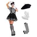 fun shack Mime Costume for Women, French Mime Costume Women, Mime Costume Adult, Mime Halloween Costumes for Women, X-Large