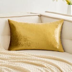 MIULEE Velvet Soft Solid Decorative Square Throw Pillow Covers Set Cushion Case for Sofa Bedroom Couch 12 x 20 Inch Golden