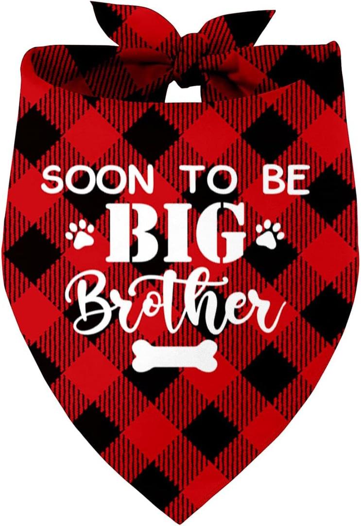 Soon to Be Big Brother Dog Bandana, Pet Baby Announcement Plaid Scarf Gender Reveal Accessories, Beautiful Printed Dog Bandanas Gift for Dog Birthday or Christmas, Pet Scarf Accessories Gift (T5)