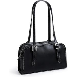 KALIDI Womens Swing Zip Leather Shoulder Bag (Black)