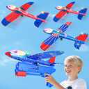 Airplane Launcher Toy for Kids, 3 Pack Spider Foam Gliders Air Planes with Led, 2 Flight Modes 3 4 5 6 7 Year Old Boys Girls Outdoor Flying Toys Outside Sport Games Birthday
