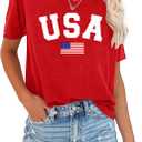 American Flag Shirts for Women: USA Flag Graphic Tee 4th July T Shirt Blouse Tops (XL)