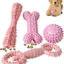 4 Pack Puppy Teething Toys Dog Durable Chew Toys Soft Rubber Toy Dog Teeth Cleaning Toothbrush Toy Cute Interactive Toys for Puppies Small Breed (Pink)