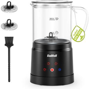 Dallfoll Milk Frother, 4-in-1 Milk Frother and Steamer Electric, Visualized Glass Design, 13.5oz/400ml Hot and Cold Milk Foam Maker for Coffee, Latte, Cappuccino Silent Operation, Automatic off (Black)