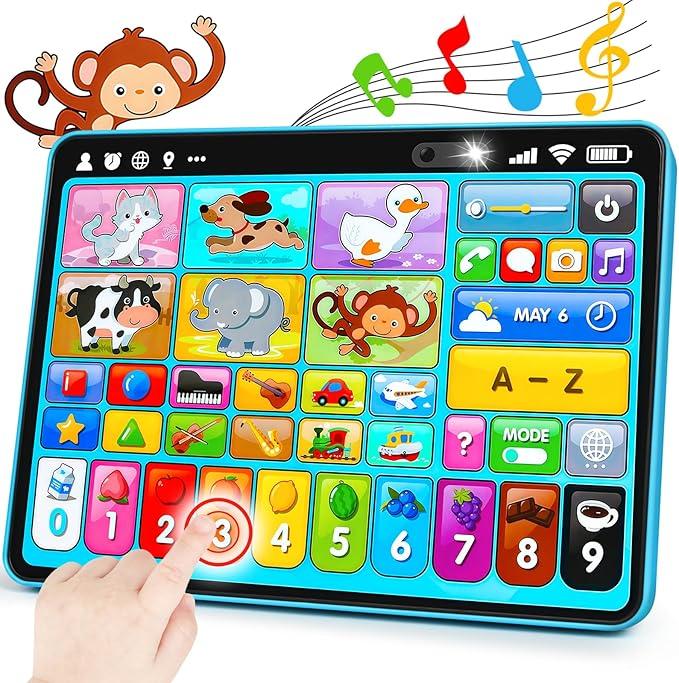 Peacurh Trilingual Learning Toy Tablet with Music & Sound, Montessori Speech Musical Therapy Toys, Gifts for Boy, Girl, Baby, Toddler, for Age 1, 2, 3 Year Old (1218 Months)