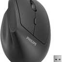 Philips Ergonomic Mouse - Vertical Mouse with 800/1200/1600 Adjustable DPI, 6 Silent Buttons Design for S/M Hands, Auto Power Saving, Light Weight, 2.4GHz Wireless Mouse for Laptop, Desktop, PC-Black