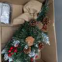 Remote Control - 3 Ft Artificial Mini Christmas Tree, Snowy Tabletop Christmas Tree 50 Warm White & Colorful Lights Timer Battery Operated 110 Branches 12 Pinecones 84 Red Berry Burlap Base Xmas Decor