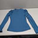 SOLY HUX Women's Puff Long Sleeve T Shirt Crewneck Slim Fit Tee Going Out Trendy Fall Tops Plain Blue Small