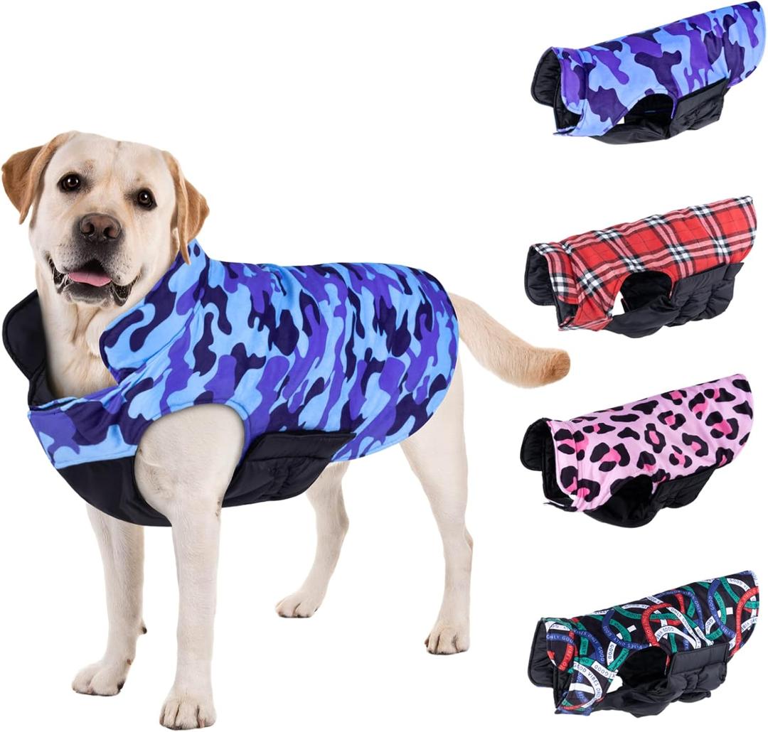 CuteBone Winter Dog Jacket - Windproof & Waterproof, Reversible & Adjustable for Small to Large Dogs - Warm Cold Weather Coats with Leash Hole (2-Camouflage), Size Smal