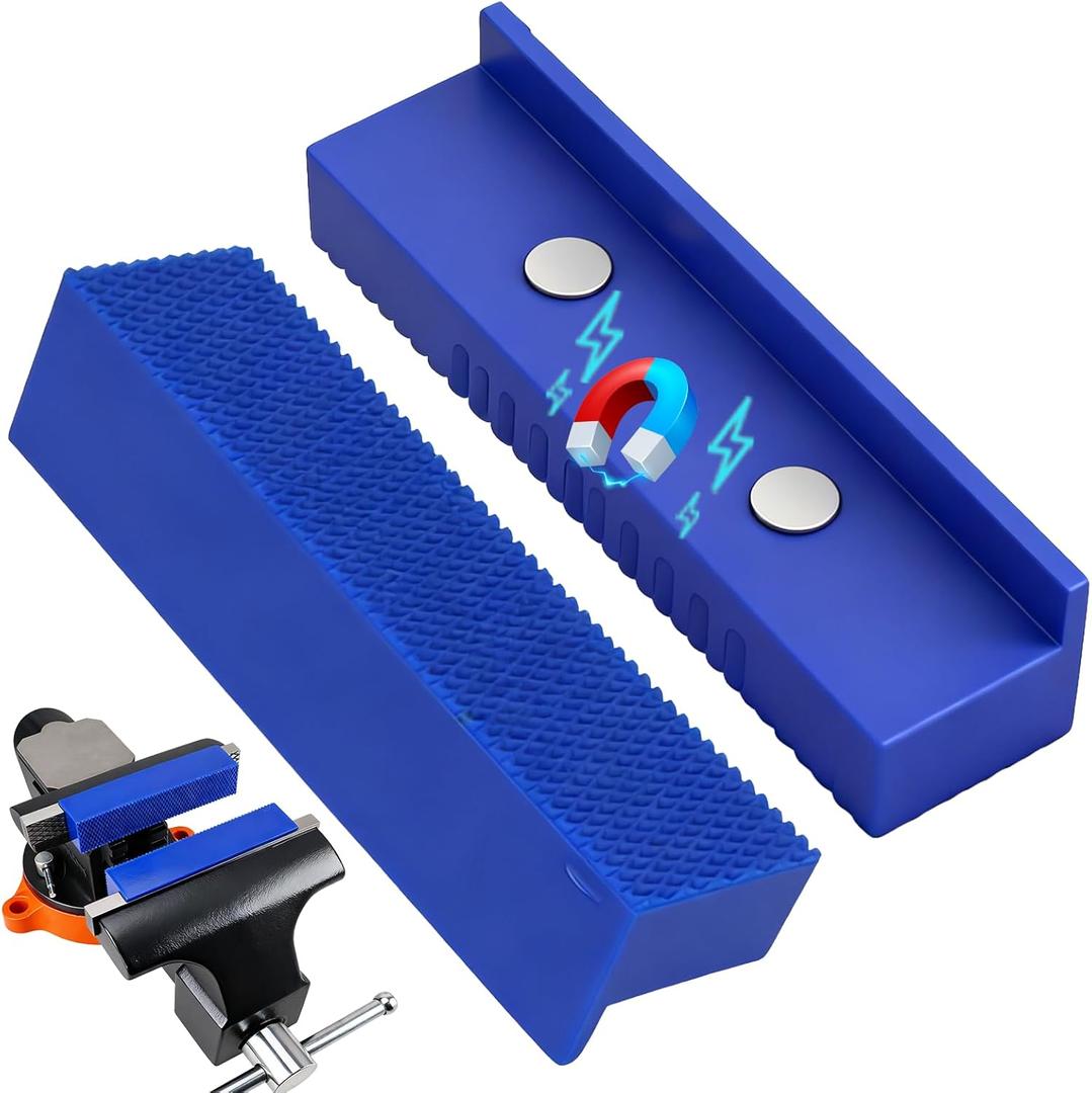 2-Piece 4.5" Magnetic Vise Jaw Pads, TPU Soft Jaw Covers with Waffle Surface, Non-Marring Protective Bench Vise Pads for Bench Vise, Drill Press, Metalworking and Woodworking