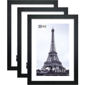 VCK Poster Frames 13x19 Black 3 Pack, Solid Wood Picture Frames for Wall Mounting Hanging Art and Puzzle Frame