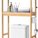 VEVOR Over The Toilet Storage, 3-Tier Adjustable Over Toilet Bathroom Organizer, Bamboo Storage Shelf Rack with 3 Hooks, Freestanding Easy Assembly Laundry Space Saver, Fit Most Toilets
