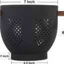Metal Colander with Wood Handle and Stable Base, Powder Coated Steel Kitchen Strainer Basket for Draining Pasta, Vegetable and fruit(3quart,Matte Black)