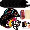 Syhood 64 Pcs Football Scratch Paper Crafts Kit Rainbow Football Helmet Scratch Cards Ornaments with Wooden Stylus and Ribbons for Crafts Painting Party Supplies