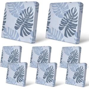 pickyNproud 8Pcs Patio Cushion Covers Stretch Outdoor Couch Cushions Slipcovers Replacement Washable Furniture Protector with Elastic Bottom Sofa Chair Seat Cover, Gray Leaves