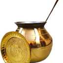 Digitouch Shopee Brass Pongal Pot Set, Cookware with Lid & Ladle, 2.5L, 750 gms, Pongal Panai Set, 2.5 Liters
