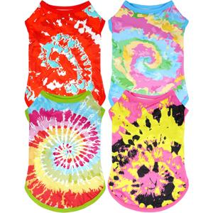 4Pcs/Pack Tie Dye Dog Shirts for Small Dogs Summer Girl Female Boy Male Pink Green Blue Puppies Doggies Sleeveless Tank Top Tee Clothes Vest Pet Apparel Streetwear Stretchable Outfit S